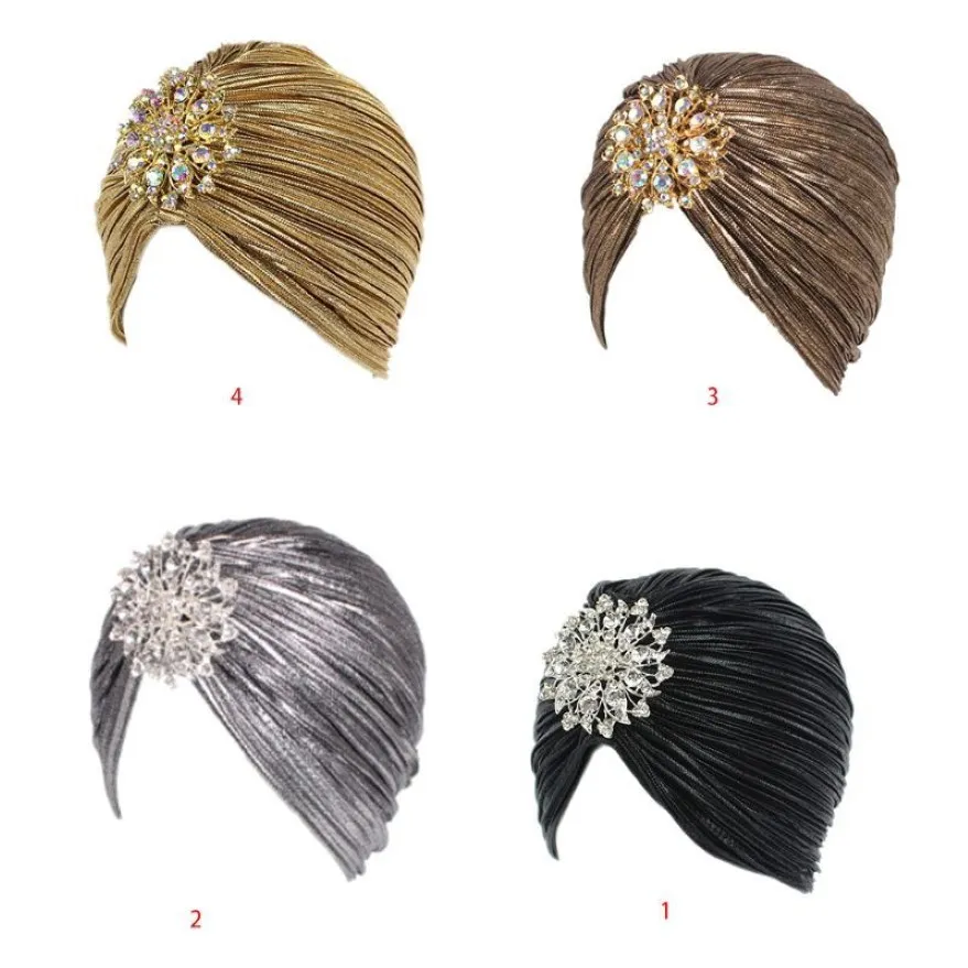 Fashion Women Turban Hat Head Wrape Lady Femme extérieur décontracté plissé en velours doux capuchon de couverture avec broche 4 styles236o