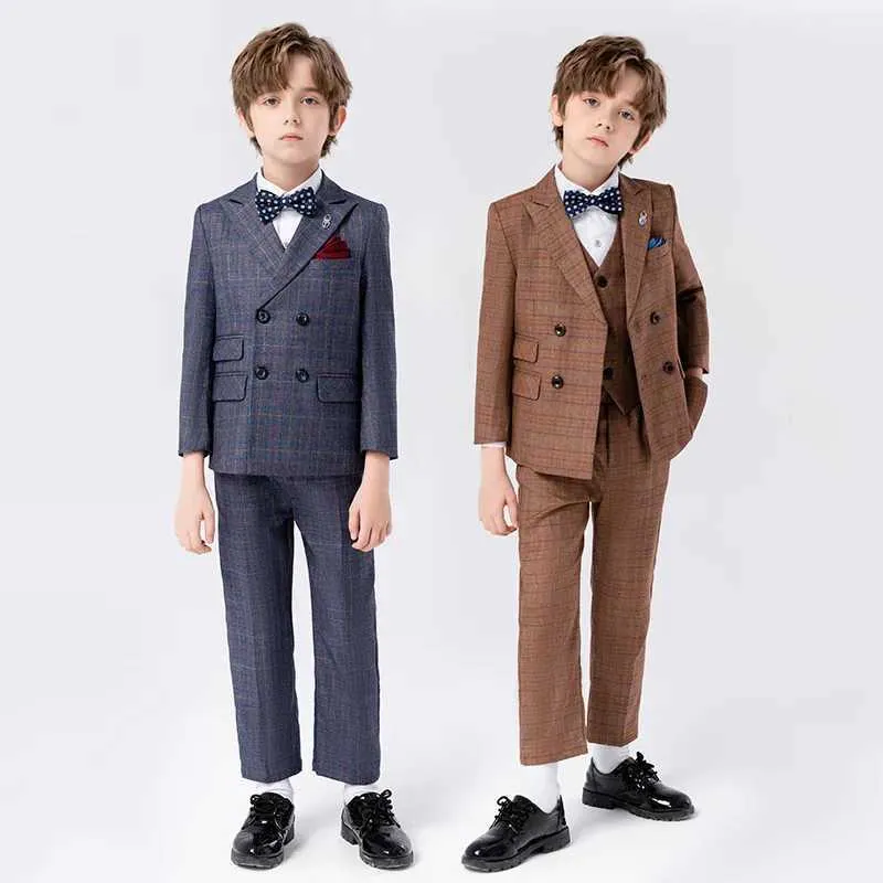 Suits Gentle Boys Khaki Piano Party Dress Prince Kids Graduation Ceremony Photograph Suit Children Host Performance Dance Show Costume