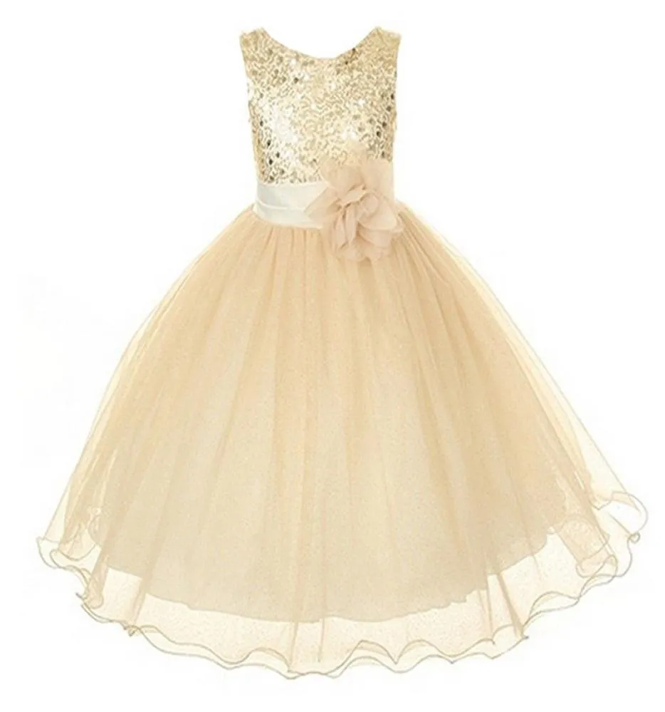 New Style Girl Dress Cute Sequin Sleeveless Vest Princess Lace Dress Baby Kids Party Wedding Bridesmaid Vestido1706275