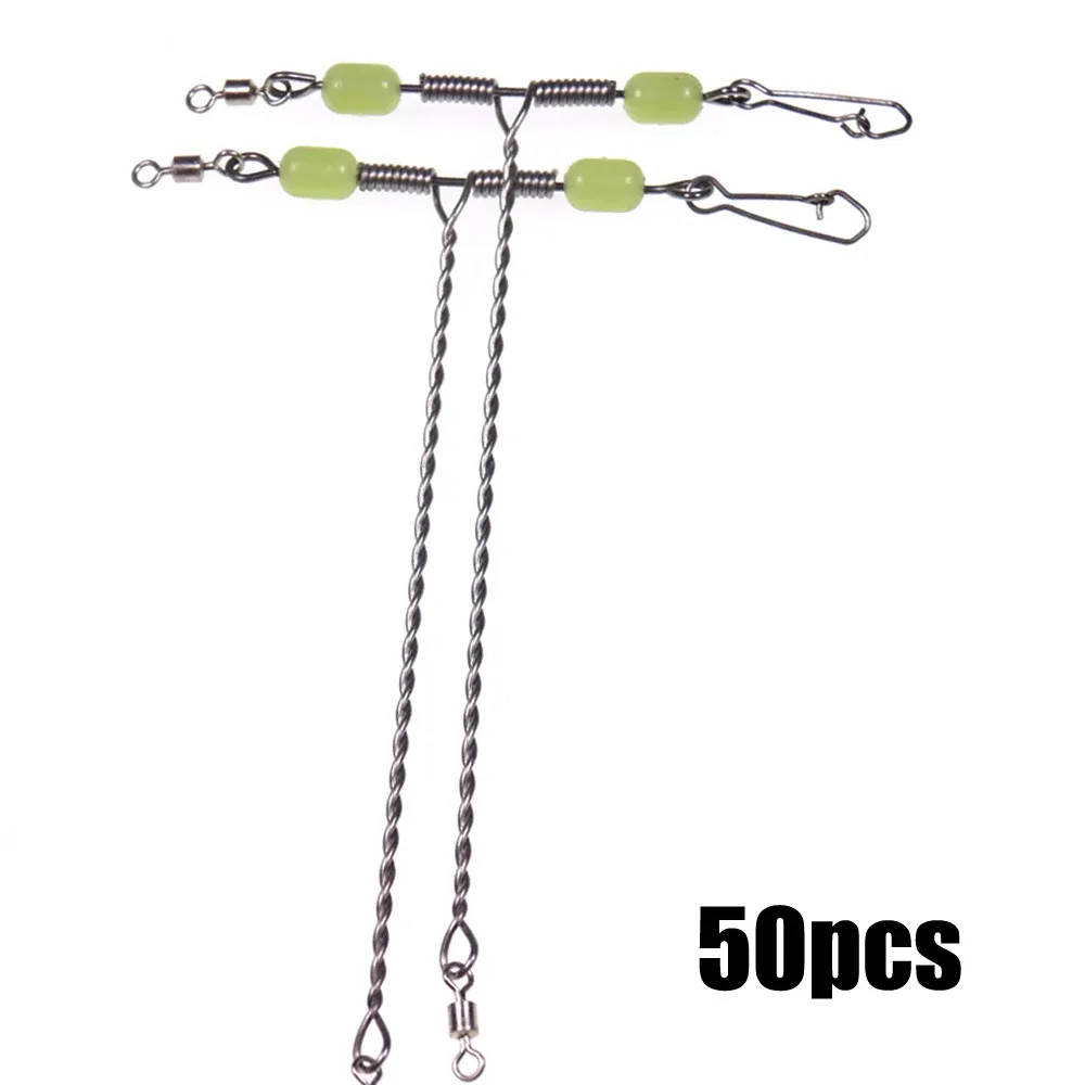 Dozen 50 stks T Vorm Zoutwatervissen Rig Tak Balans Roestvrij Draad Armen Met Lichtgevende Kralen/Swivel/Snap vissen Accessoires