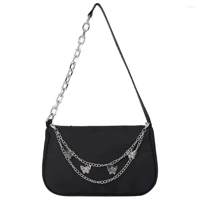 Borse da sera Borsa da donna casual in nylon con tracolla in tinta unita femminile con cerniera Borsa sotto le ascelle Catena a farfalla Piccole borse da donna