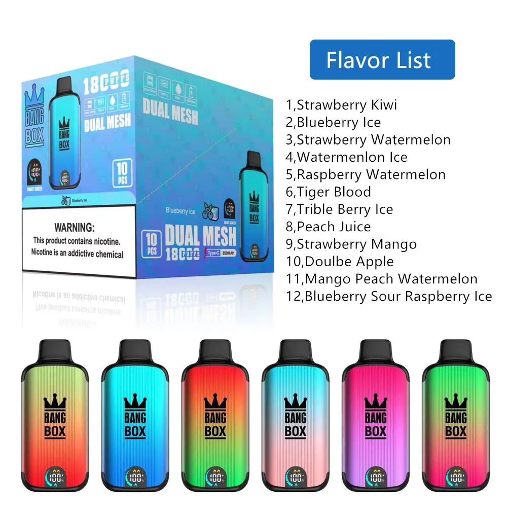 Disposble Electronic Cigarette Puff 18000 E Cigarett Puffs Disponibla Vape Doul Mesh Coil 26 ML 850mAh RECHAREBLEABEABELT BATTERY ELEKTRONISK CIG PULDBAR -enhet