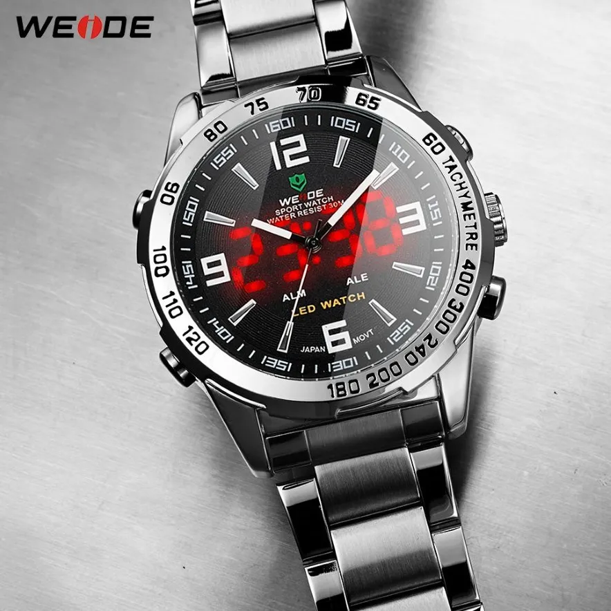 WEIDE Men's Digital Display Quartz Movement Auto Date Business Black Dial Wristwatch Waterproof Clock Military Relogio Mascul261M