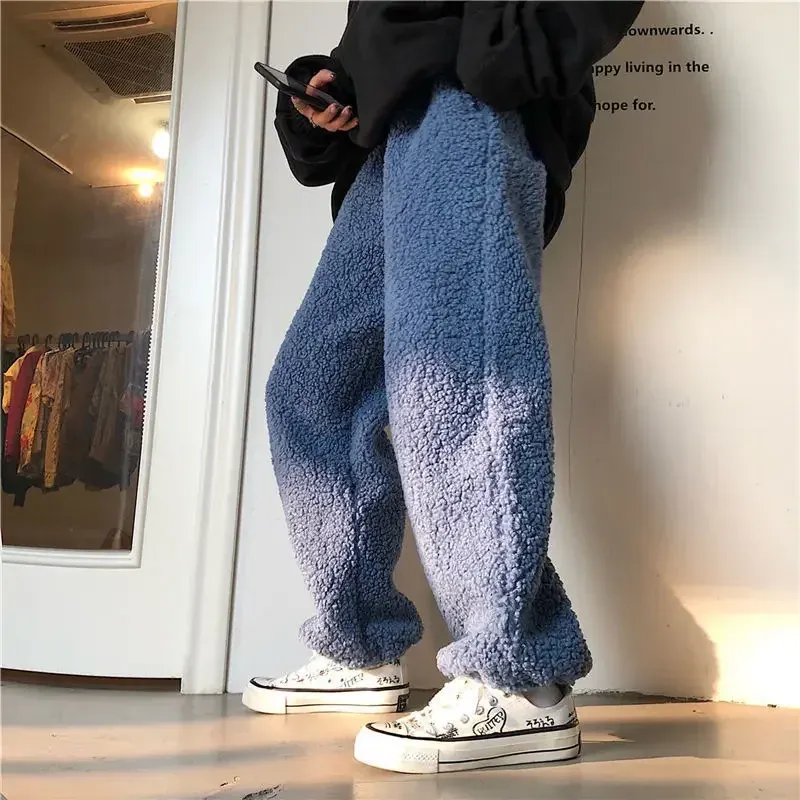 Pantaloni inverno agnello soffice e pantaloni della tuta spessa calda da donna femmina harajuku pantaloni harem a gamba pantaloni pessimi di dritta casual stile coreano in stile coreano