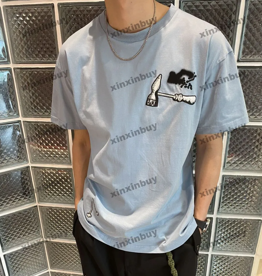 Xinxinbuy Men Designer Tee T Shirt 2024 Hammer Ladder Embroidery半袖コットン女性ブルーブラックレッドS-2xl