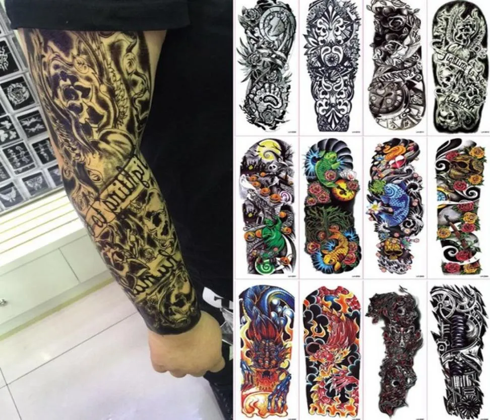 Unisex kroppskonst full arm tatueringar 45 stilar vattentät tillfällig vattenöverföring tatueringar kroppskonst klistermärken 45x16cm7462117