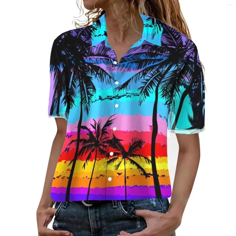 Chemisiers pour femmes, chemise hawaïenne d'été à la mode, ample, manches courtes, décontractée, imprimé floral, plage, simple boutonnage, chemises cubaines