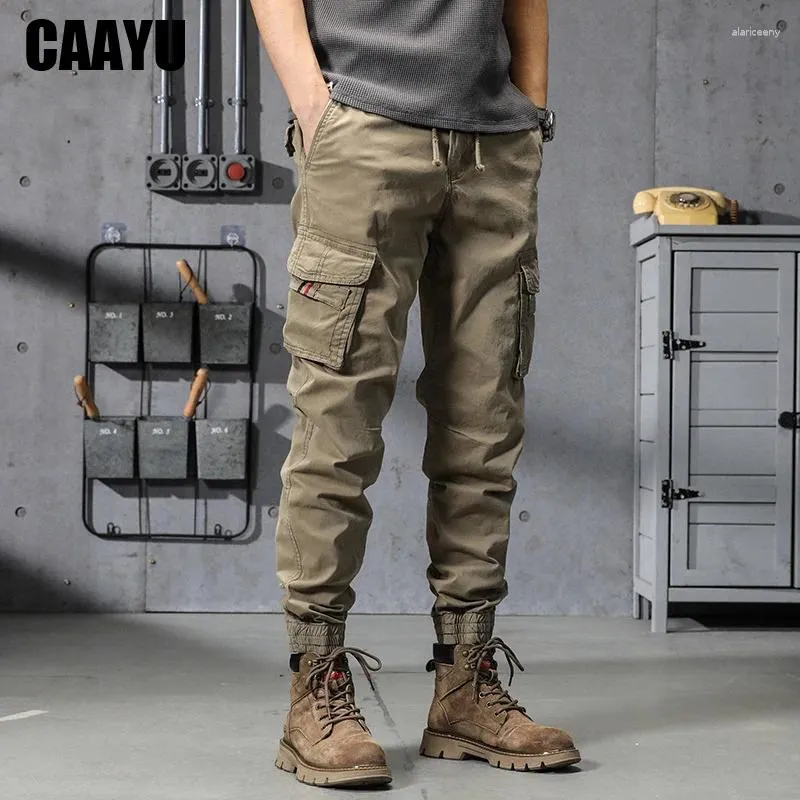 Pantalon pour hommes CAAYU Joggers Cargo Mens Casual Hip Hop Y2K Multi-Pocket Pantalon Pantalon de survêtement Streetwear Techwear Tactique Kaki