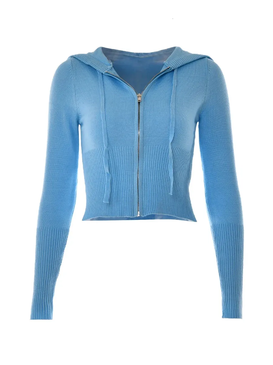 Kvinnor Y2K Zip Up Croped Hoodie tröja Casual Knit Drawstring Sweatshirt Coat Jacket 240227