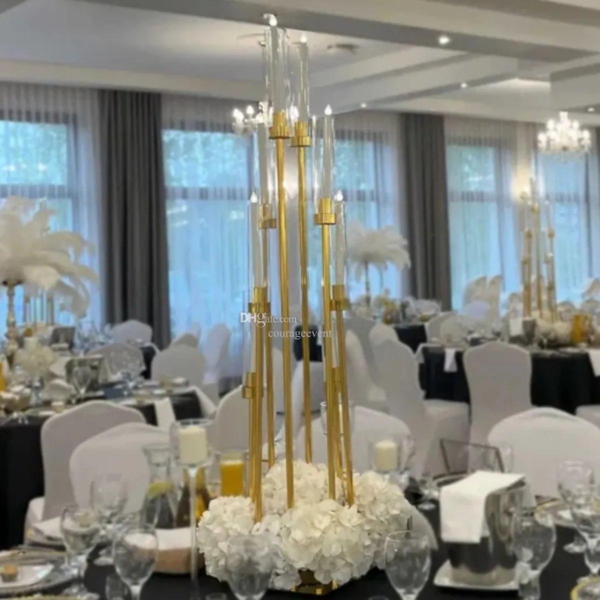 Geen kaars) bruiloft benodigdheden hete verkoop goud zilver transparante buis gouden bloem stand centerpieces led kaars theelichtje loopbrug stand voor decoratie