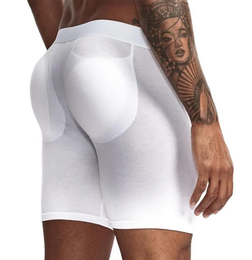 Männer Sexy Gepolsterte Lange Boxer Unterwäsche ButtEnhancing Unterhose Stamm Abnehmbare Pad Butt Lifter Vergrößern Beutel Shorts Männliche Höschen Y27816061