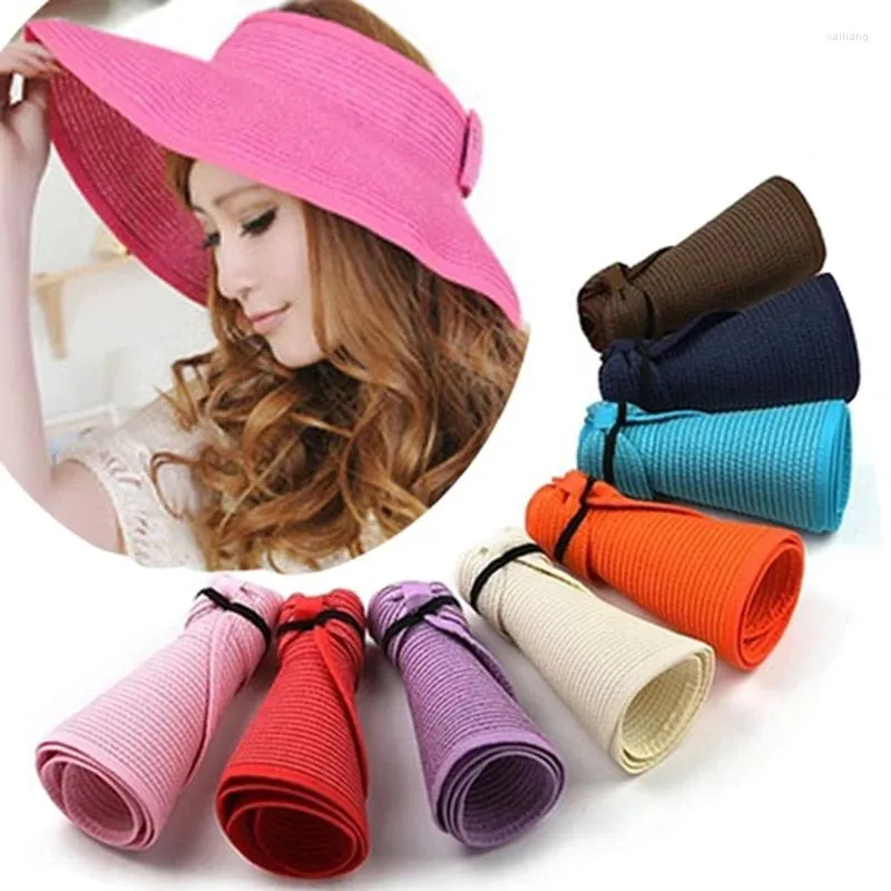 Chapeaux à large bord Fashion Girl Femmes Lady pliable Roll Up pour Sun Beach Straw Visor Hat Drop