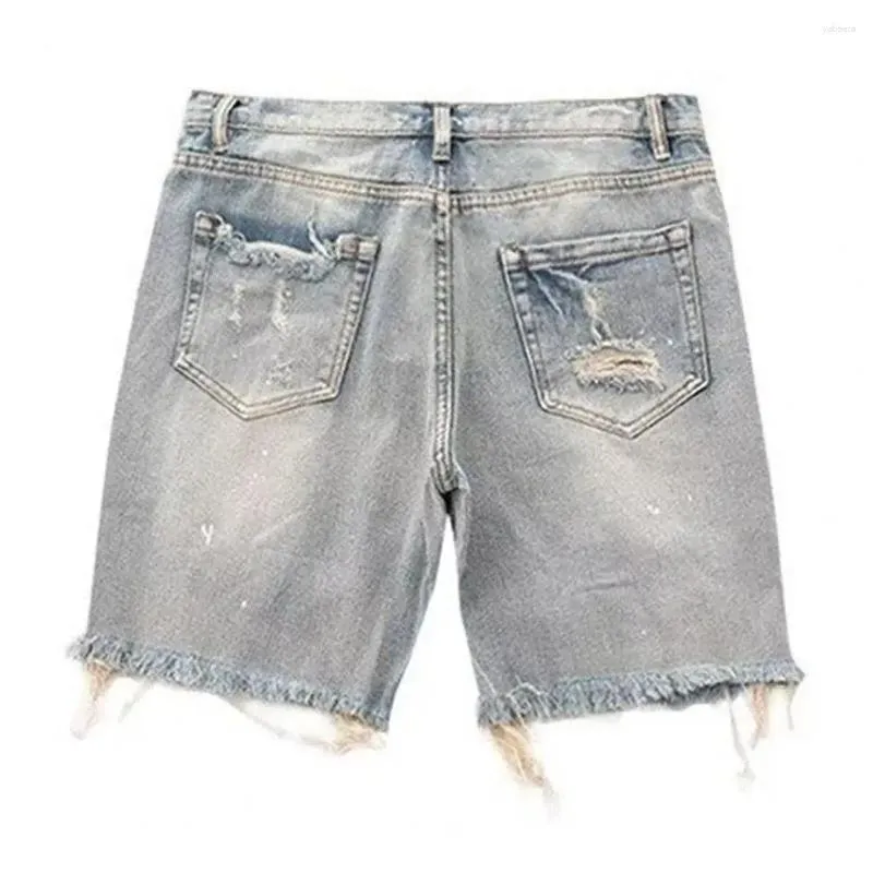 Herenjeans Heren Denim Shorts Knop Rits Zomer Distressed Straight Fit Gescheurde gaten Knielengte