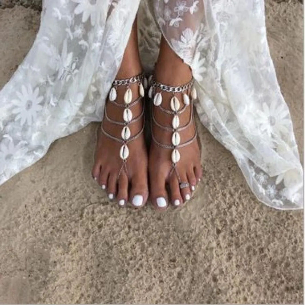 Summer Shell Bridal Feet Ankle Bracelet Chain Beach Vacation Sexy Leg Chain Female Silver Anklet Foot Jewelry Chain Bridal Accesso1548968