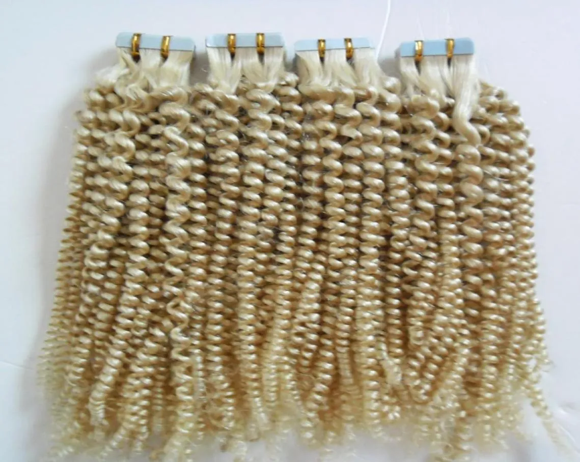 200g de ruban frisé crépus mongol dans les extensions de cheveux humains 613 ruban blond dans les extensions 80pcs ruban remy bouclé lâche dans les extensions de cheveux4470126