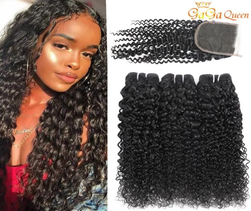 Unprocessed Brazilian Curly Hair Bundles With 4x4 Lace Closure Brazilian Kinky Curly Human Hair Extensios4087955