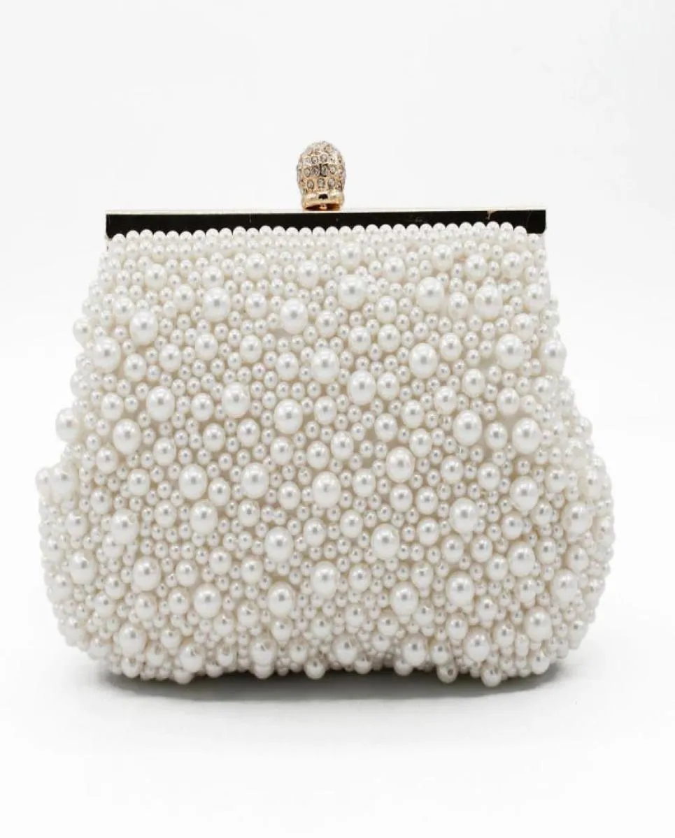 Sweet Shell Pearls Crystal Beaded Ladies Bridal Wedding Hand Bags Evene