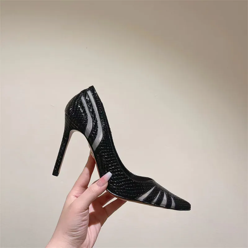 aquazzur designer sandals high heels slippers wedding shoes pointed luxury brand shoes slim heels party women's rhinestones black ballet shoes sexy banquet shoes