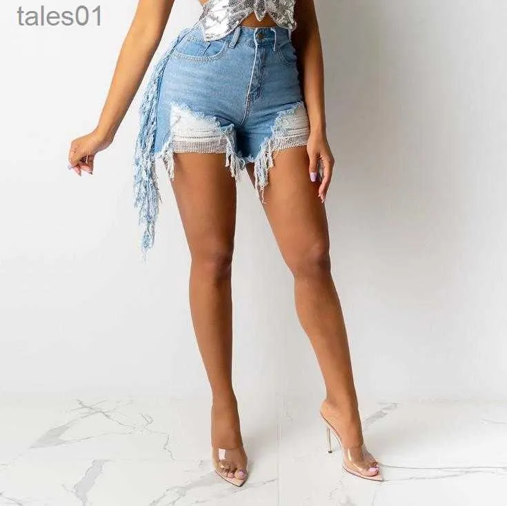 Damskie dżinsy Hurtowe damskie dania dżinsowe spodnie dżinsowe spodnie Summer Pant Button Tassel Jean Taist Lacing Sexy Shorts 240304