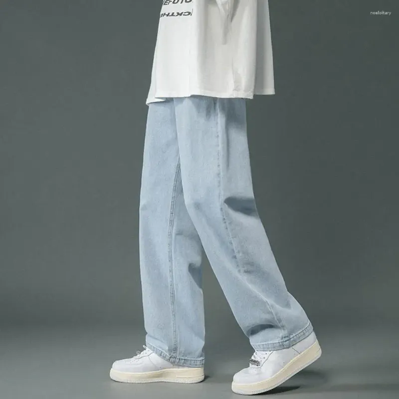 Jeans pour hommes Ceinture élastique Hommes Pantalons en denim à jambes larges Style Hip Hop Lavé avec poches Classique Droite pour le printemps