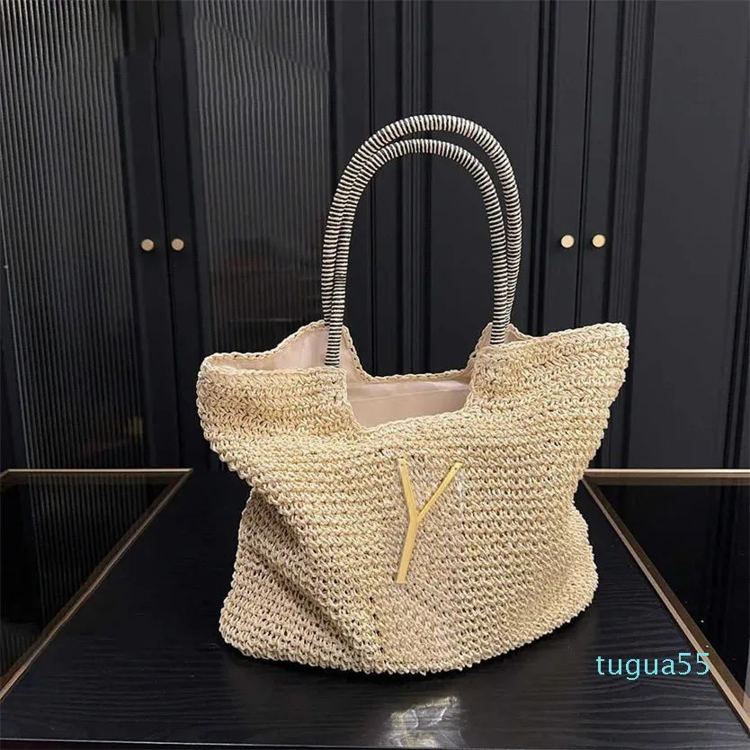 Summer Stripe Straw Bags Designer Bag Woman Tote Bag Luxury Handbag Summer Shopping Purse Totes Axel Handväskor