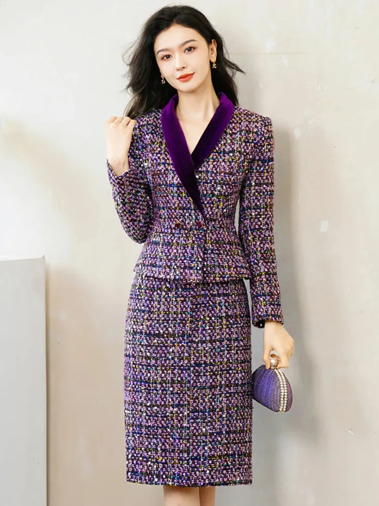 Purple Woolen Tweed Jacket and Skirt Suit Set for Women Autumn Winter from  Dhgate Two Piece Dress - price 205.09