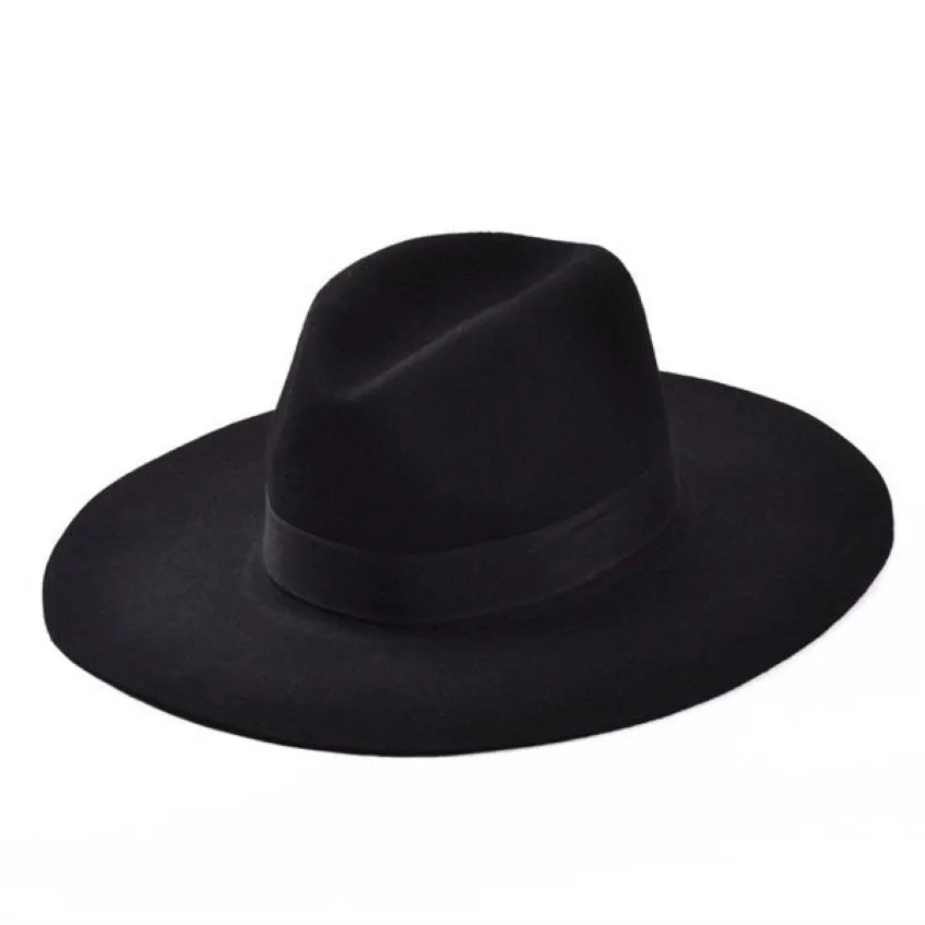 Whole-Fashion Vintage Lady Meisjes Brede Rand Wolvilt Fedora Hoed zwarte Floppy Cloche cowboyhoed voor mannen en vrouwen Shippin270W