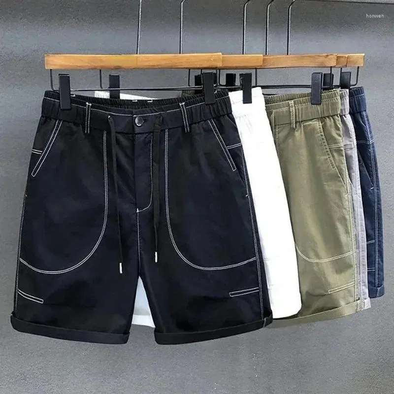 Herr shorts manliga korta byxor med fickor rullar upp dragkedjor last blå snabb torr i byxa 2024 personalisering sommar xl baggy