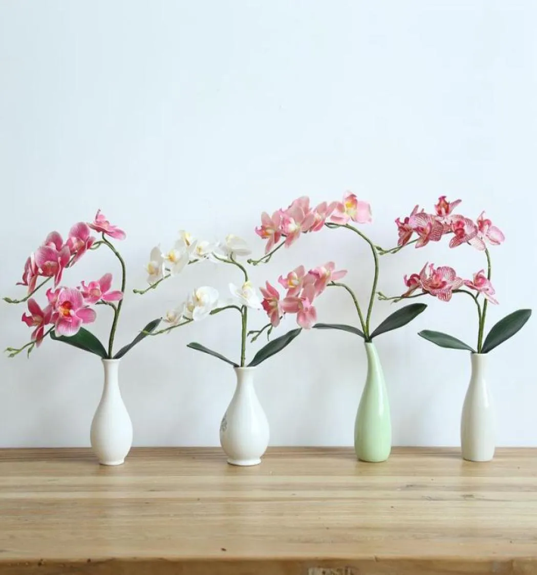 Simulação de orquídea artificial flor planta verde com folhas para casa casamento sala estar tv mesa arranjo decorativo8605833
