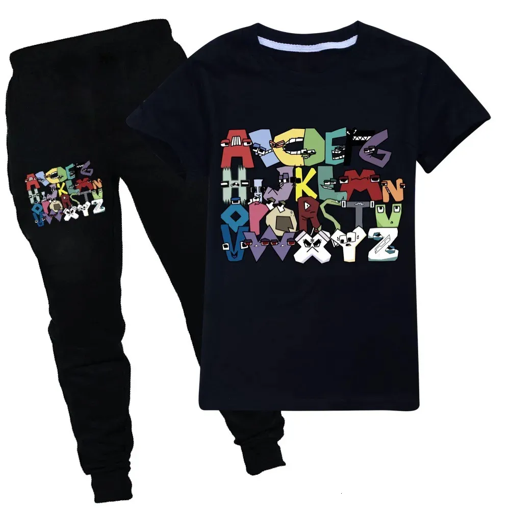 Kinder Set Spiel Kleidung T Shirts Mädchen Alphabet Lore T-shirt Kinder Kleidung Jungen Tshirtshort Hose 2Pcs Teen Mädchen Tops Sets 240220