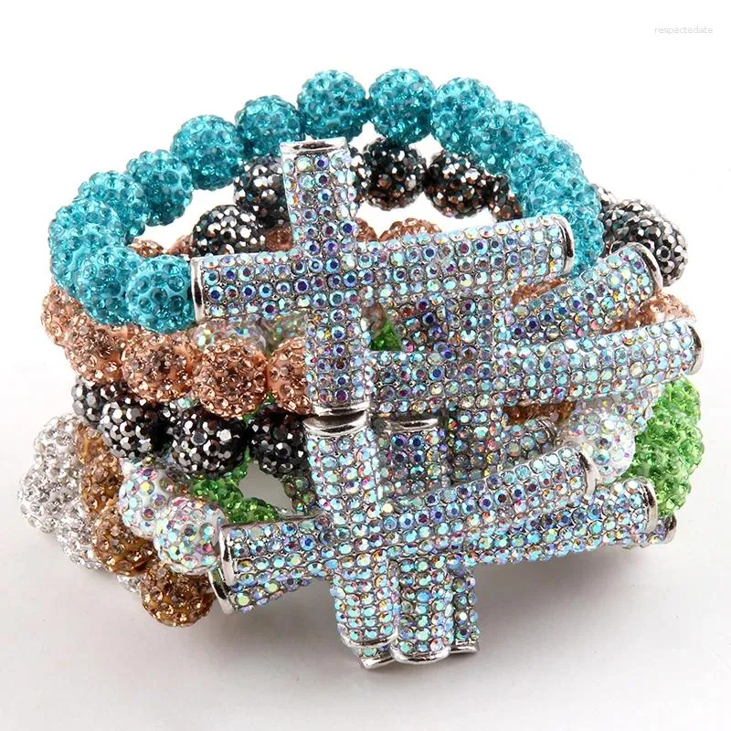 Charm Bracelets Fashion Ladies Crystal Pave Ball Cross Bracelet Shiny Black And AB Three Color Available