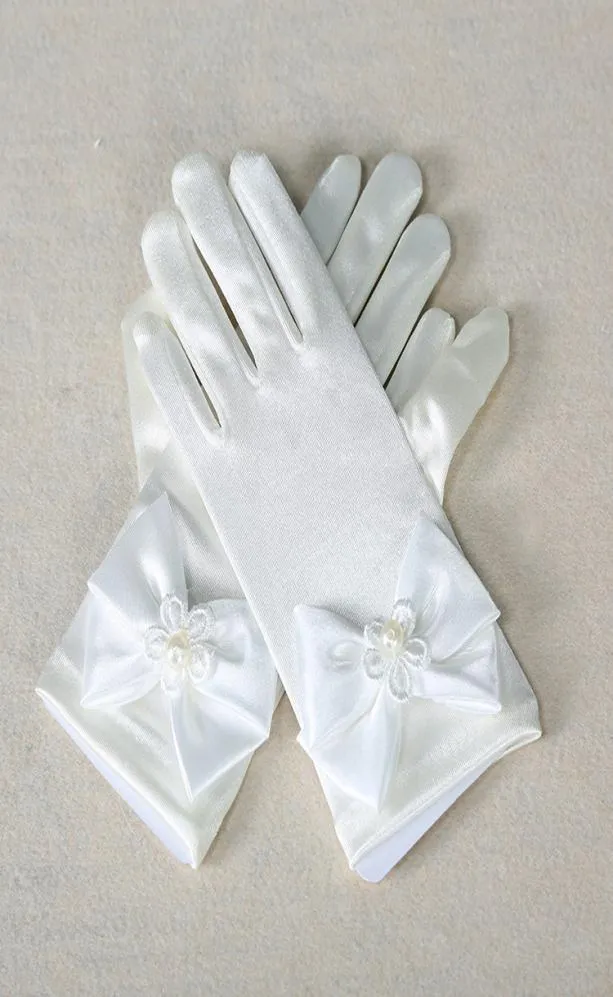 Çiçek kız çocuk parmak eldivenleri yay prenses elbisesi beyaz pembe renkler eldiven m l boyutu7858784