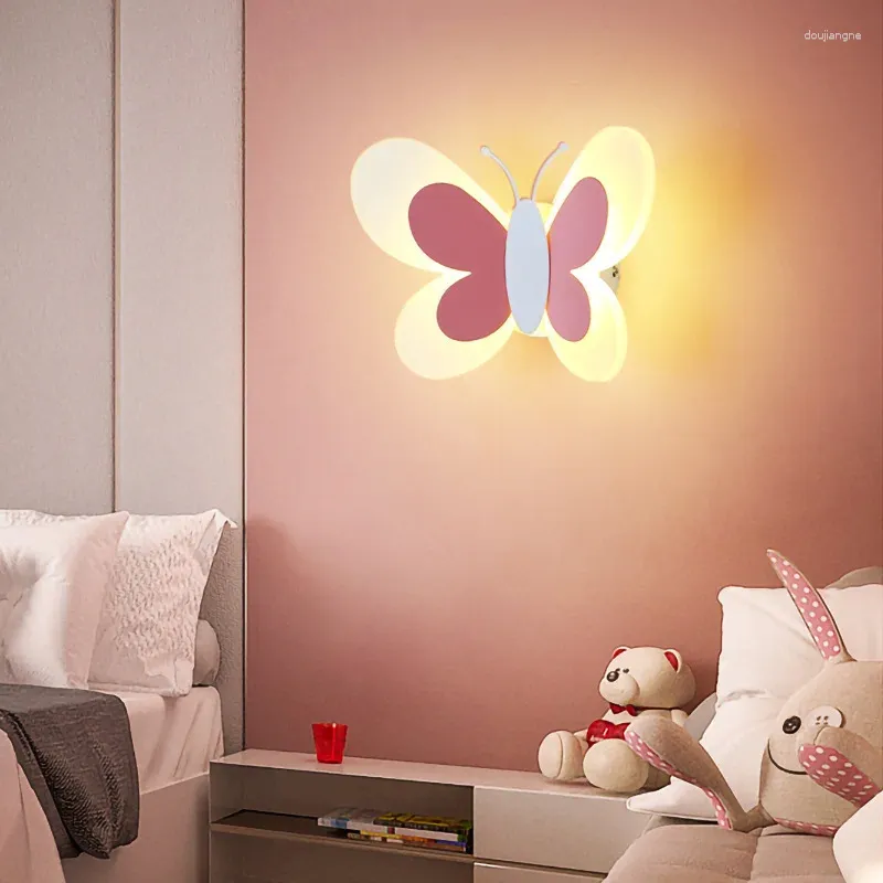 Applique murale nordique pour chambre d'enfant, joli modèle de papillon, lampe de chevet pour chambre de garçon et de fille, appliques modernes pour enfants