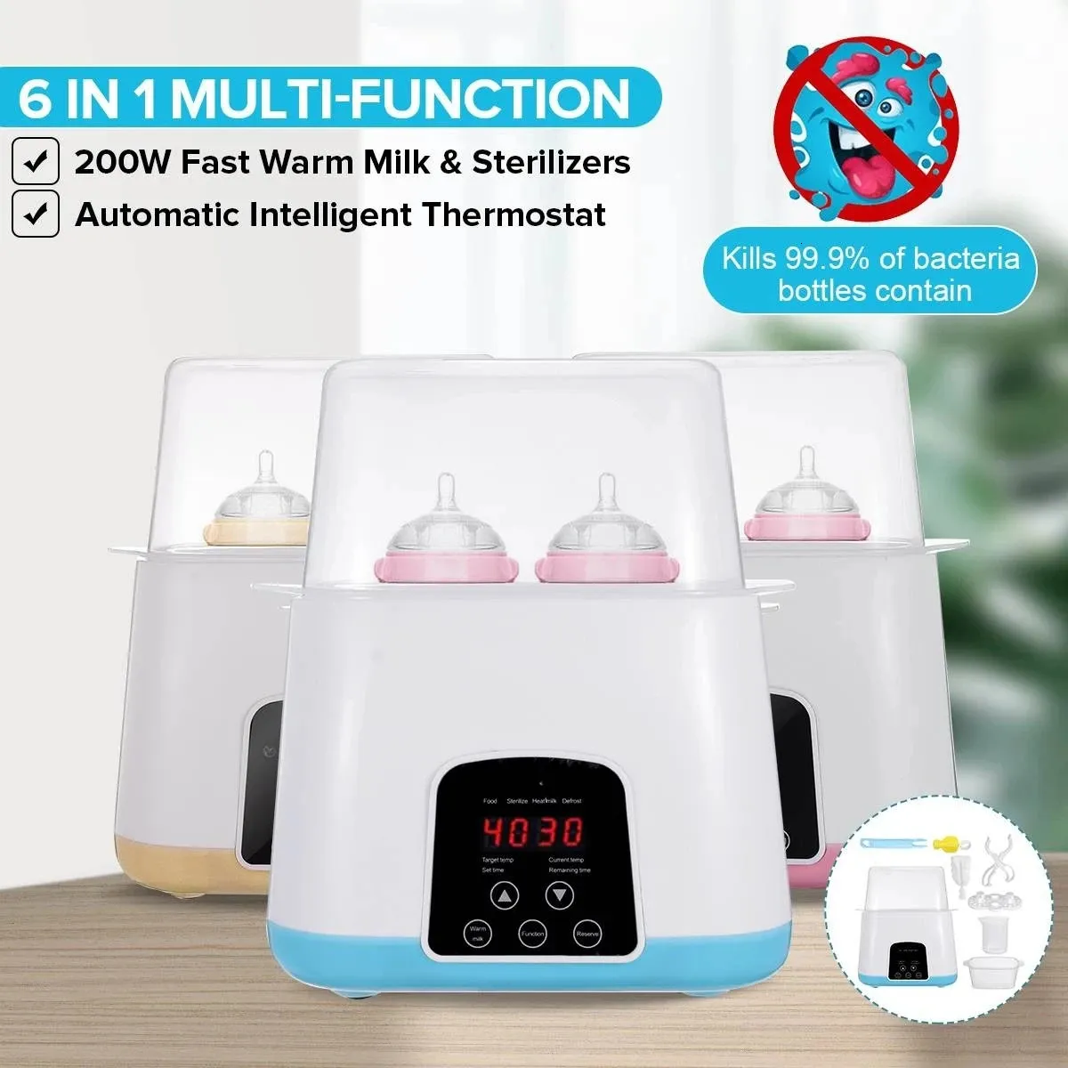 Automatic Intelligent Thermostat Milk Bottle Heater Baby Bottle Warmer Bottle Sterilizer Disinfection LED 2 IN 1 Milk Sterilizer 240226