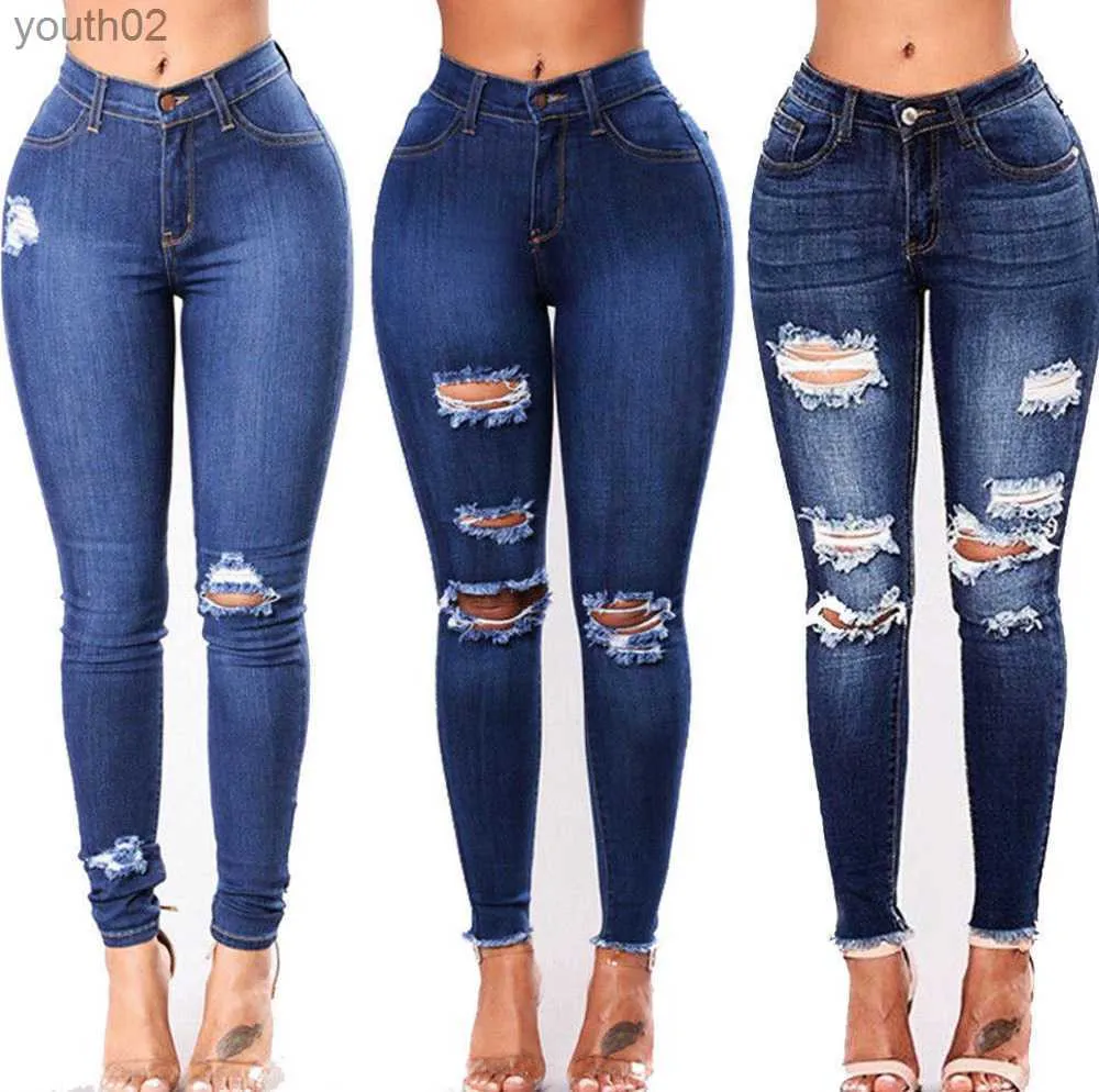 Damesjeans Nieuwe stijlvolle damesbroek met hoge taille Slanke potloodjeansbroek Plus maat 3 stijlen 240304