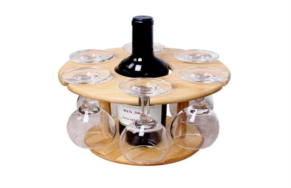 Wine Glass Holder Bamboo Tabletop Wine Glass Drying Racks Camping for 6 Glass and 1 Wine Bottle Promotion New8136545