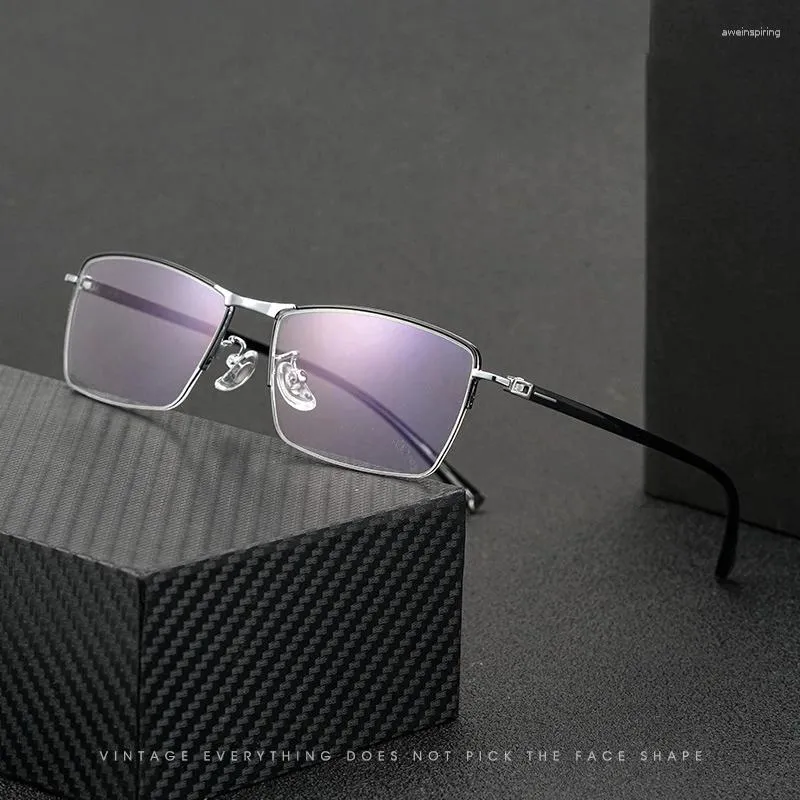 サングラスフレームファッションレトロスクエアラグジュアリービジネスグラス合金光学処方眼鏡フレーム大規模男性半分アイウェア8348z