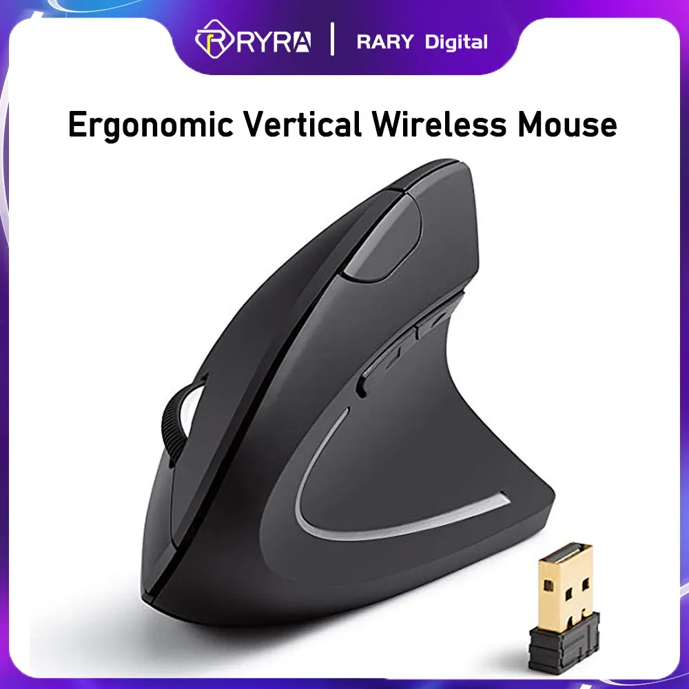 Möss Ryra Ergonomic Vertical Wireless Mouse Game 2.4G uppladdningsbara datorspelmöss USB RGB Optical Mouse Gamer Mause för bärbara datorer