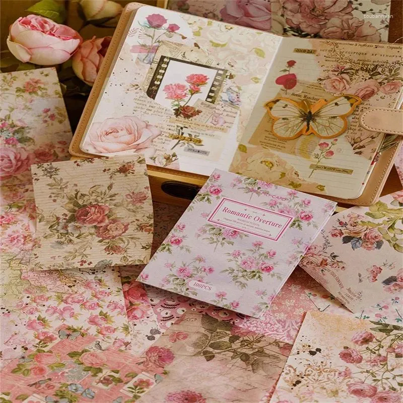 Presentförpackning 100 st/pack material papper vintage vackra blommor handgardiner dekorativa stödmeddelanden anteckningar skriver 6 modeller