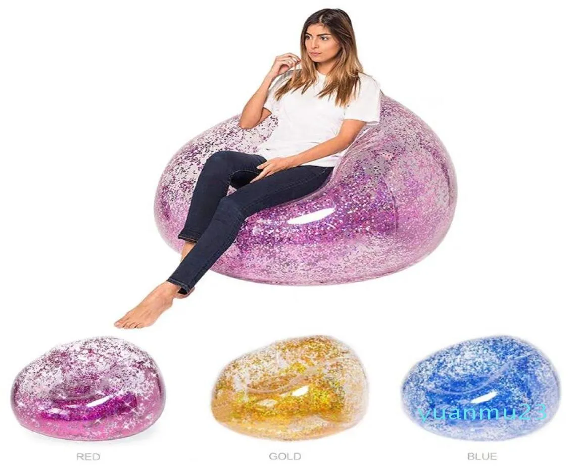 Fashionnew inflatable sequins sofa chair pvc air paillette mattress inflatable water pool floats beach chair lounge adult kids to2424803