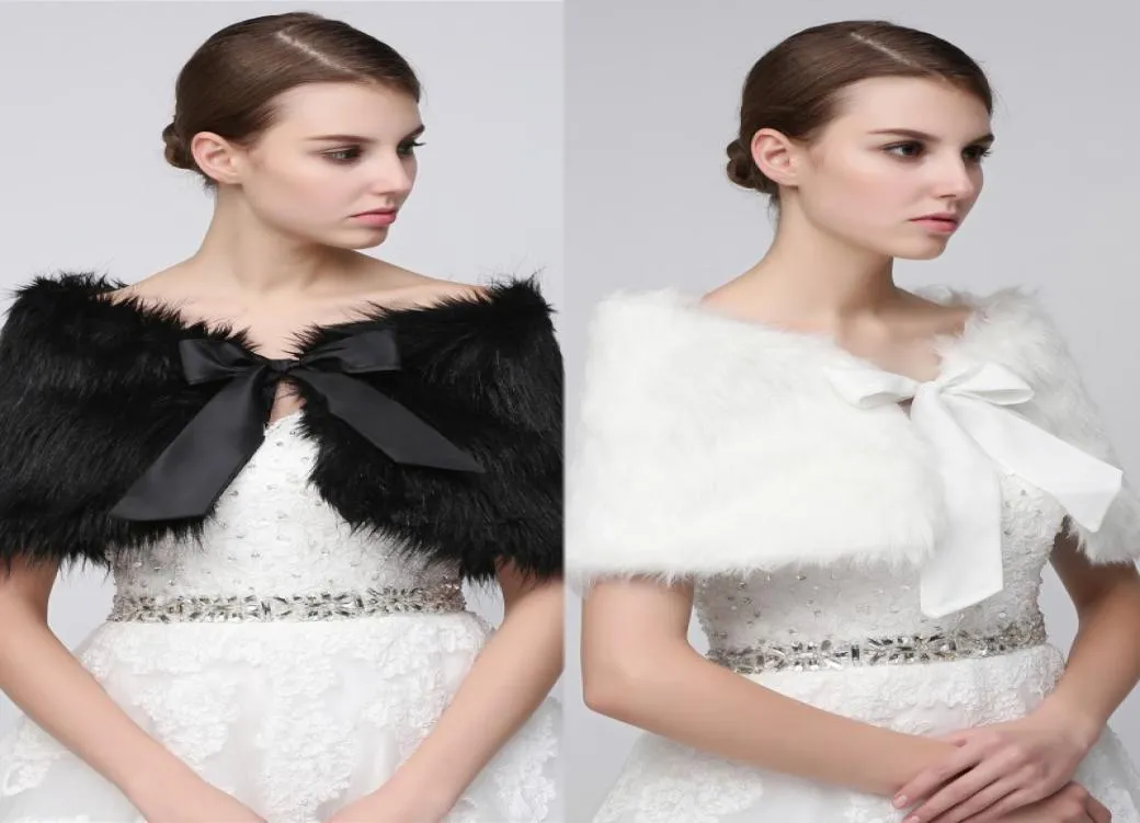 Cappotto con scialle da sposa bianco nero Giacche Bolero Coprispalle Regolare Stola in pelliccia sintetica Mantelle Festa di nozze 170014055327