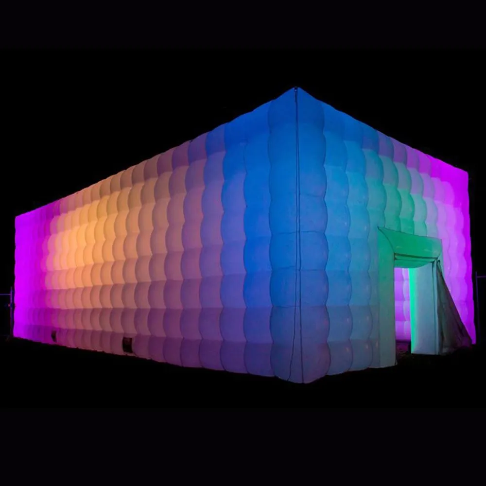 Atacado 40x26,2x13,2 pés (12x8x4mH) Grande tenda quadrada inflável branca esportiva com luzes coloridas infláveis estrutura cúbica barraca de construção para festa de evento