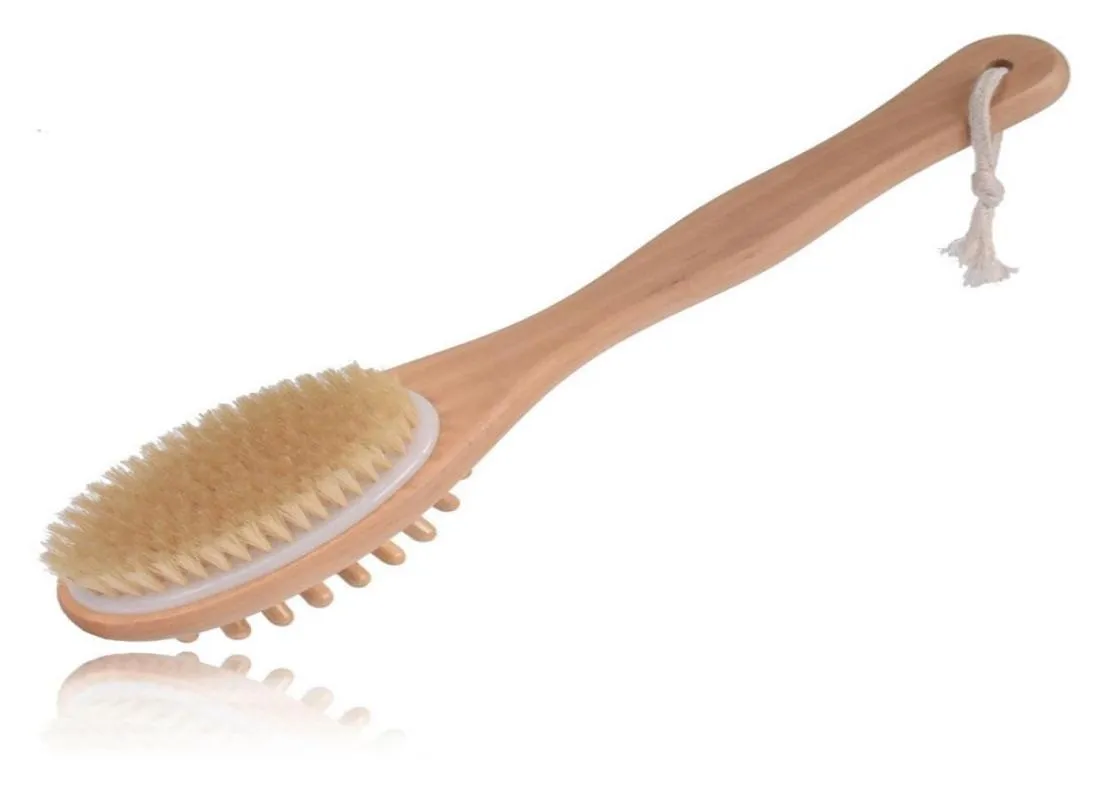 Natural Boar Brestle Wood Bath and Body Brush Back Brush med långt handtag Exfoliat hudborstar4310751