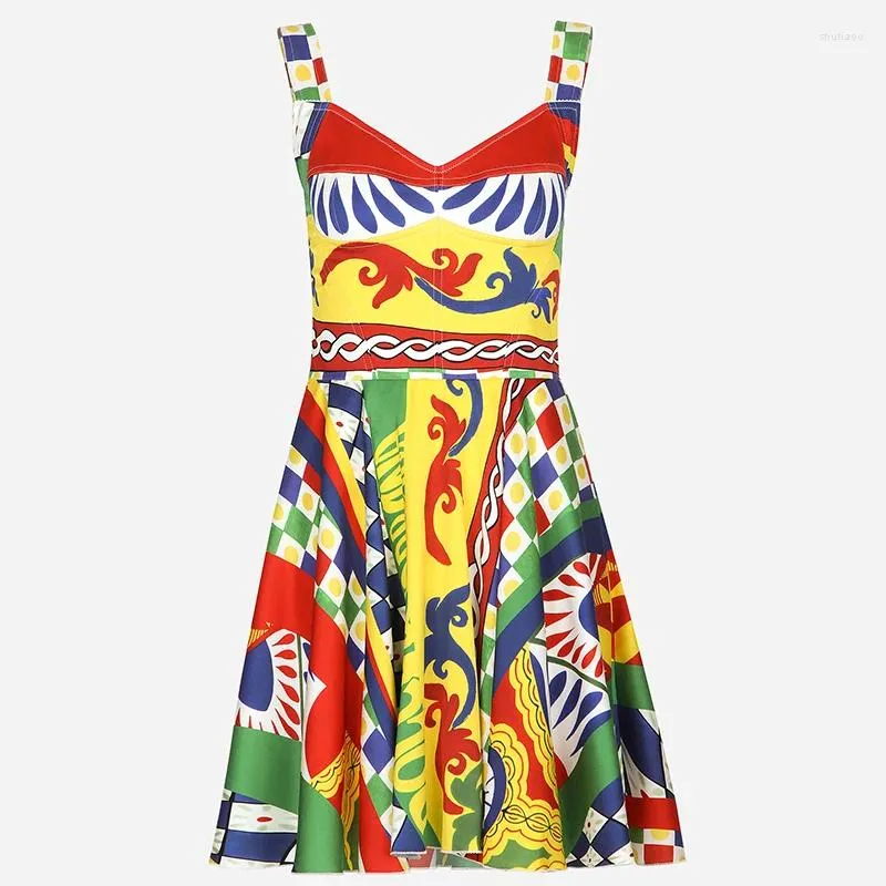 Casual Dresses JAMERARY Runway Fashion Floral Print Summer Dress Women Straps Sundress Bohemia Beach Vestidos Vacation Holiday