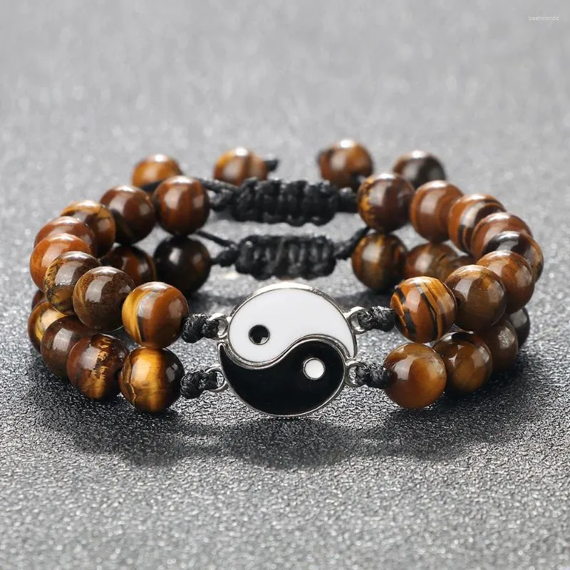 Bracelets à maillons Tai Chi Couple Yin Yang, perles en pierre naturelle noire et blanche, taille réglable, chaîne, bijoux cadeau pour amis