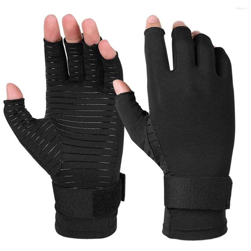 Support de poignet 1 paire femmes hommes pour l'arthrite lavable antidérapant respirant avec sangle demi-doigt soulagement de la douleur gants de compression élastique