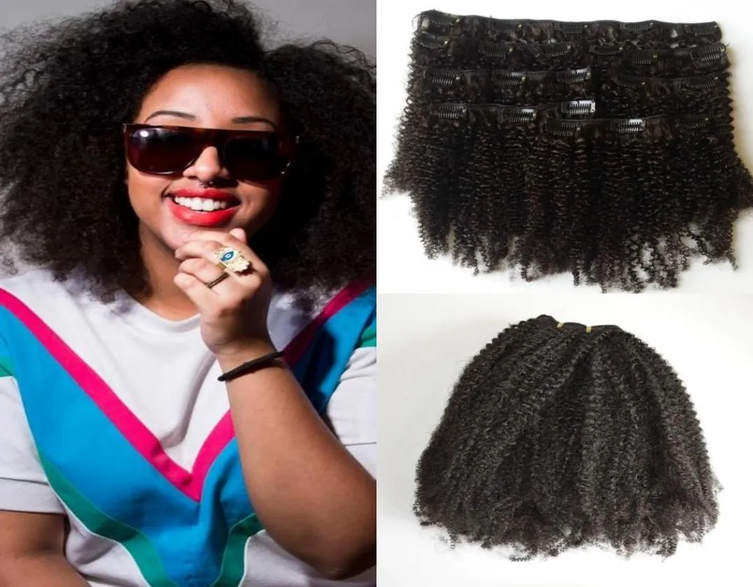 7pcsset afro kinky curly clip in human Hair Extension安い人間の髪