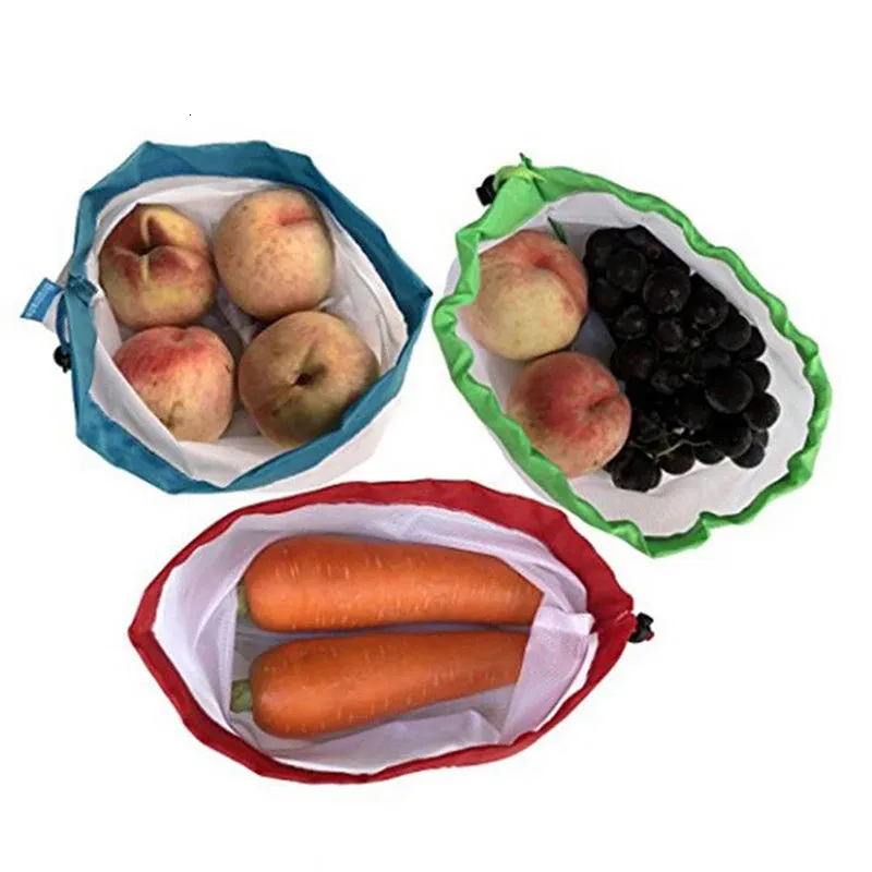 5 paquets de sacs de produits réutilisables corde noire maille légumes fruits jouets pochette de rangement maille durable polyester fort léger 240229