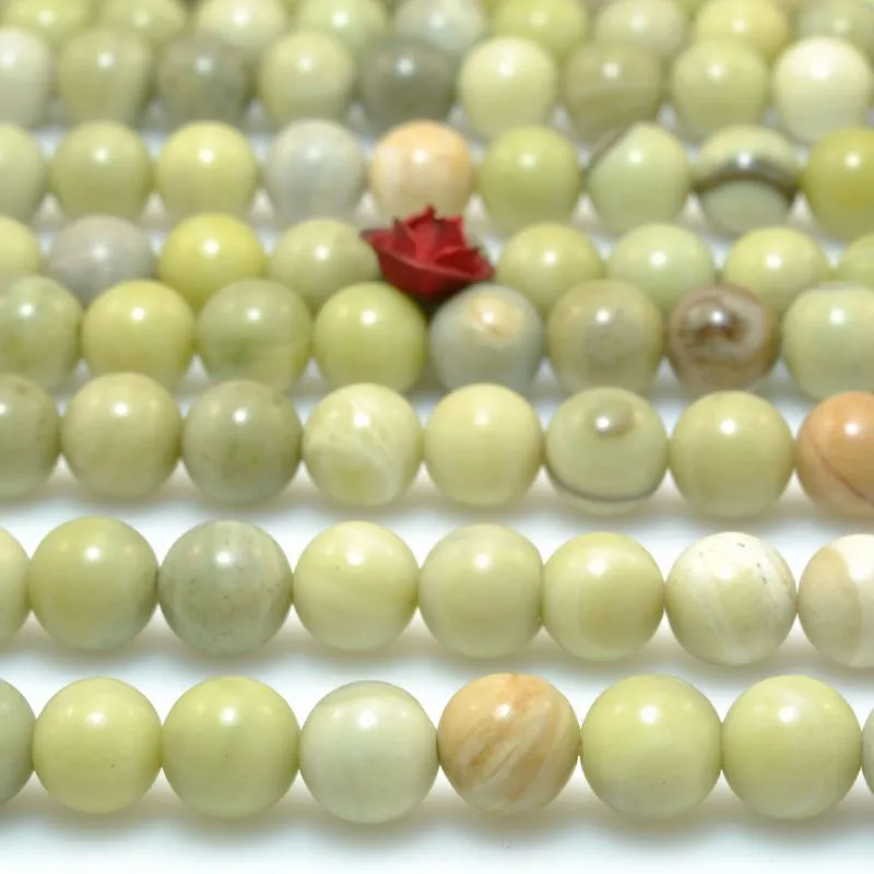 Loose Gemstones Natural Butter Jade Smooth Round Beads Green Gemstone Wholesale Semi Precious Stone For Jewelry Making Diy Bracelet Necklace