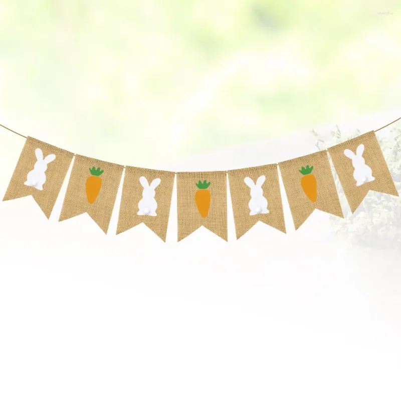 Party Decoration 1 Set Easter Banner Printing Burlap Garland Morot and Bunting Linen Flag Supplies For
